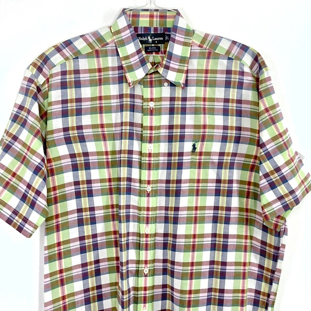 Polo Ralph Lauren Blaire Men's Large‎ Plaid Button Down Shirt Cotton Multi Color